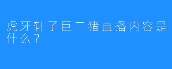 虎牙轩子巨二猪直播内容是什么？